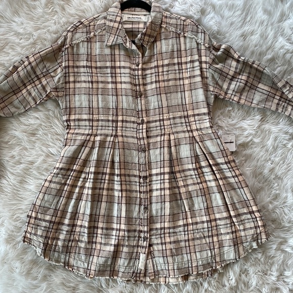 Free People Mary Anne Plaid Buttondown Shirt/Tunic Dress - Picture 11 of 13